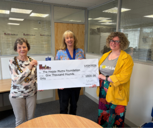 :(From left to right): Cllr Val Bowen (Penrith Town Council Chair & Penrith Mayor), Cllr Barbara Jayson (Penrith Town Council Deputy Chair & Penrith Deputy Mayor), Lucinda (Happy Mums Foundation).